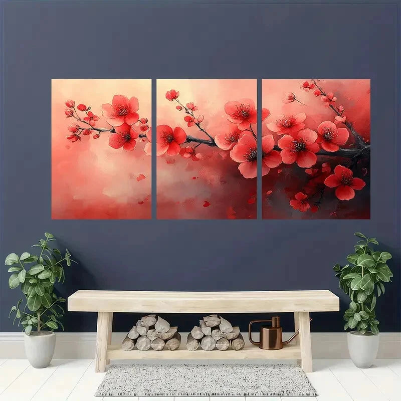 3pcs Spring Cherry Blossom Watercolor Metal Print Ready to Hang Art