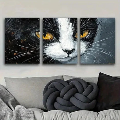 3pcs Black And White Tuxedo Cat Decor Perfect Wall Art Canvas Unframed – High Quality Print 100% Australian Made Wall Canvas