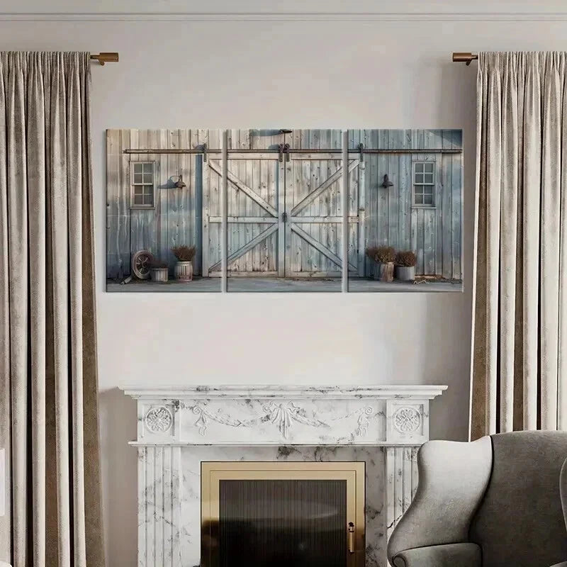 3pcs Rustic Barn Door Design Vintage Farmhouse Wall Art Set Canvas Framed 40x60cm - High Quality Print 100% Australian Made Wall Canvas Ready to Hang