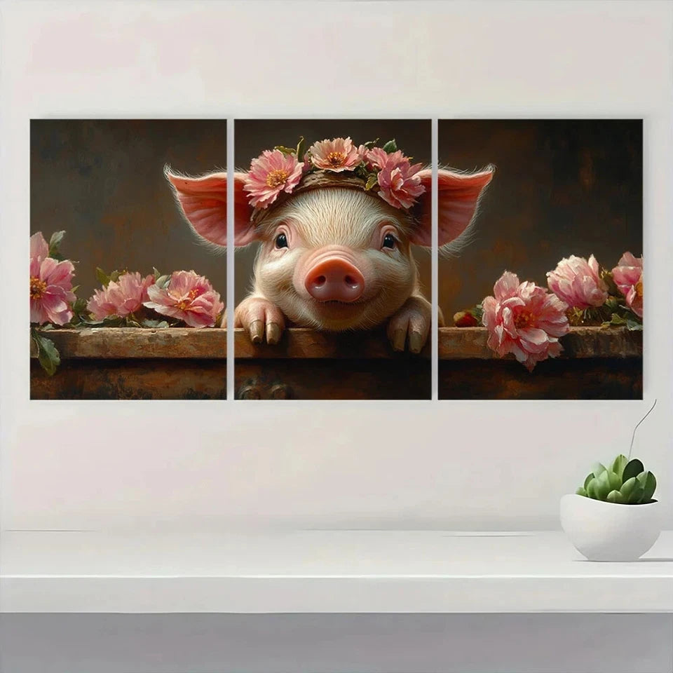 3pcs Charming Rustic Farmhouse Pig Metal Print Ready to Hang Art