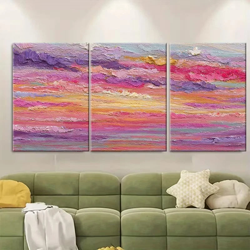3pcs Pink Sunset Art Coastal Beach House Metal Print Ready to Hang Art