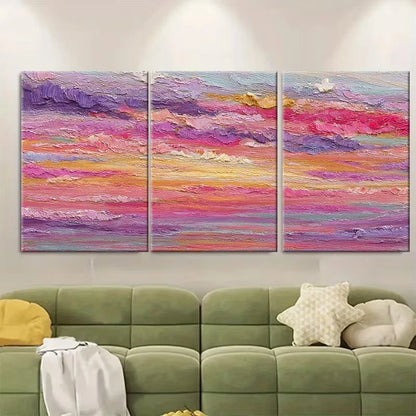 3pcs Pink Sunset Art Coastal Beach House Metal Print Ready to Hang Art