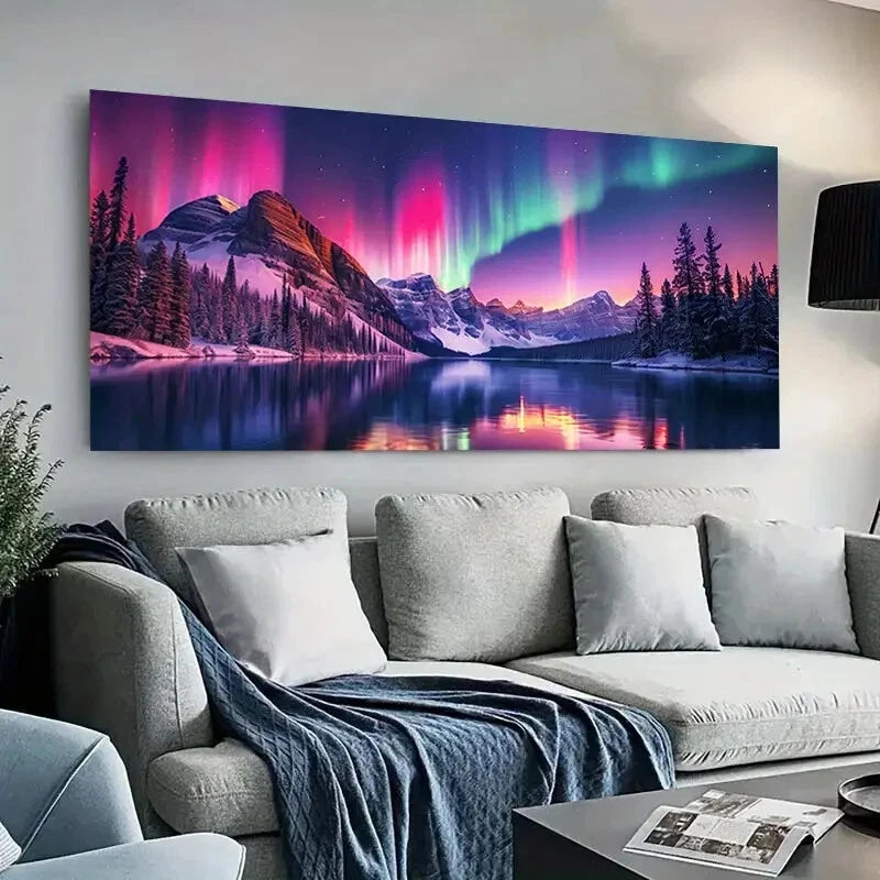 Vibrant Aurora Borealis Serene Wall Art Canvas Office Home Room Framed 120x60cm