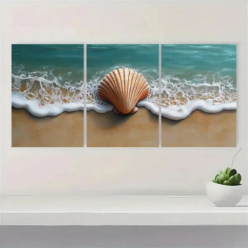 3pcs Seashell Beach House FG Wall Art Set Canvas Unframed - High Quality Print 100% Australian Made Wall Canvas