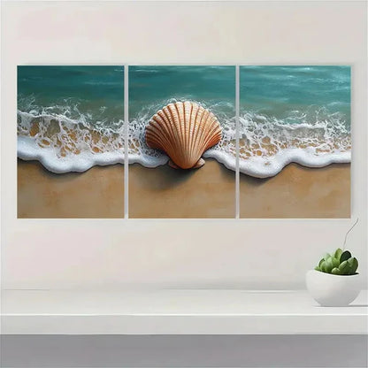 3pcs Seashell Beach House FG Wall Art Set Canvas Unframed - High Quality Print 100% Australian Made Wall Canvas