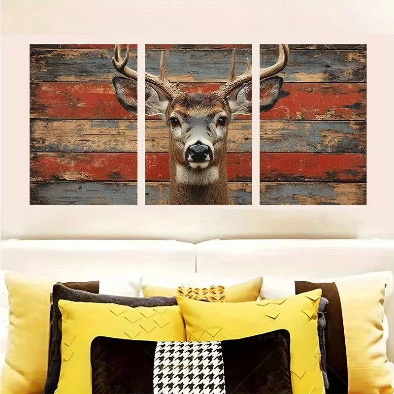 3pcs White Tailed Deer Wildlife Decor  Wall Art Set Canvas Framed 60x90cm - High Quality Print 100% Australian Made Wall Canvas Ready to Hang