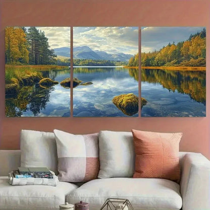 3pcs Lake Nature Scenery Mountain Metal Print Ready to Hang Art