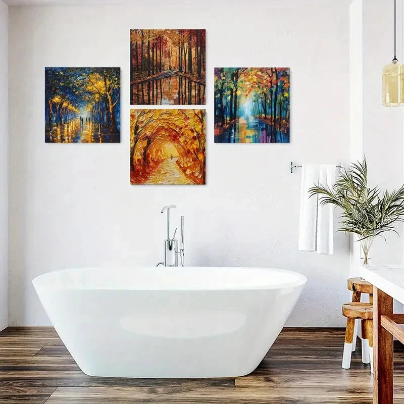 4pcs Lights Square Autumn Wall Decor,Wall Art Canvas Framed