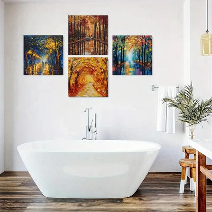 4pcs Lights Square Autumn Wall Decor,Wall Art Canvas Framed