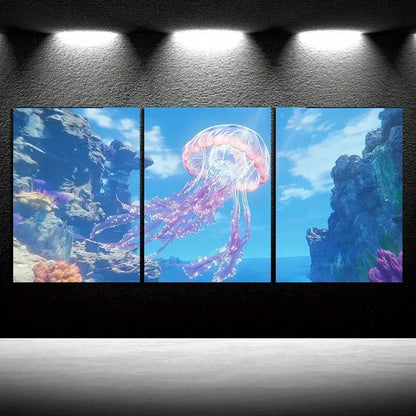 3pcs Jellyfish Ocean Scene Sea Animals Metal Print Ready to Hang Art