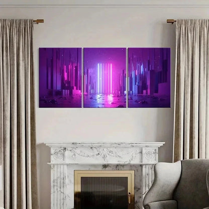 3pcs Neon Light Aesthetic Art Fantasy Cyberpunk Wall Art Set Canvas Framed 40x60cm - High Quality Print 100% Australian Made Wall Canvas Ready to Hang