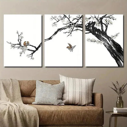 3pcs Birds And Plum Blossom Decoration Wall Art Set Canvas Framed 40x60cm - High Quality Print 100% Australian Made Wall Canvas Ready to Hang