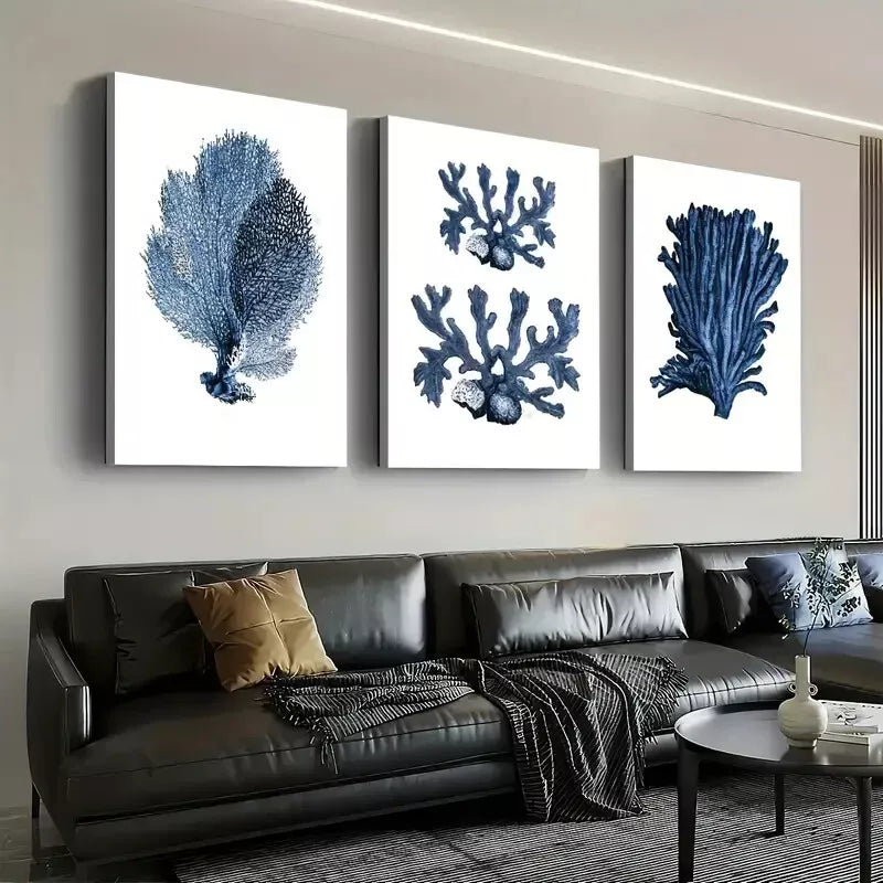 3pcs Minimalist Modern Fashion Underwater Coral Wall Art Set Canvas Framed 50x70cm - High Quality Print 100% Australian Made Wall Canvas Ready to Hang