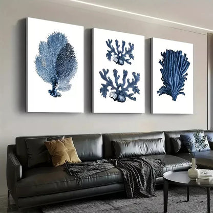 3pcs Minimalist Modern Fashion Underwater Coral Wall Art Set Canvas Framed 50x70cm - High Quality Print 100% Australian Made Wall Canvas Ready to Hang