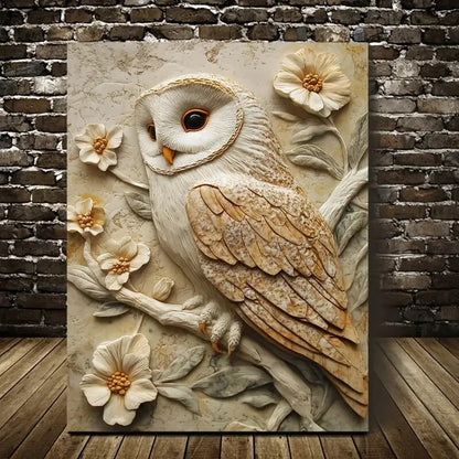 Starry Barn Owl by Threeleaves Heart Painting 40x60cm Metal Print Ready to Hang