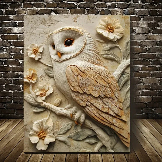 Starry Barn Owl by Threeleaves Heart Painting 40x60cm Metal Print Ready to Hang