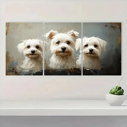 3pcs Adorable White Dog ART Wall Art Set Canvas Framed 40x60cm - High Quality Print 100% Australian Made Wall Canvas Ready to Hang