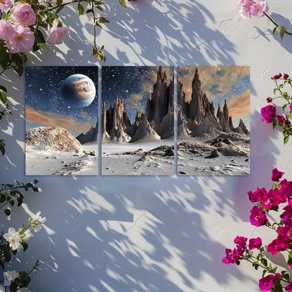 3pcs Planet Stars Space Illustration Metal Print Ready to Hang Art