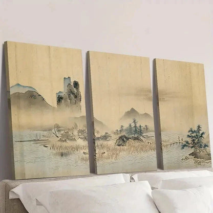 3pcs Vintage Japanese Retro Landscape Wall Art Set Canvas Framed 60x90cm - High Quality Print 100% Australian Made Wall Canvas Ready to Hang