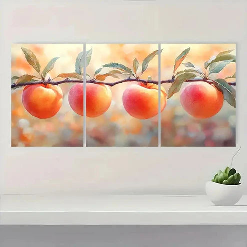 3pcs Peach Botanical Fruit Branch Wall Art Set Canvas Unframed - High Quality Print 100% Australian Made Wall Canvas