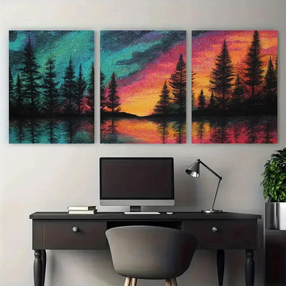 3pcs Starry Night & Sunrise Forest Décor Perfect Wall Art Set Canvas Framed 60x90cm - High Quality Print 100% Australian Made Wall Canvas Ready to Hang