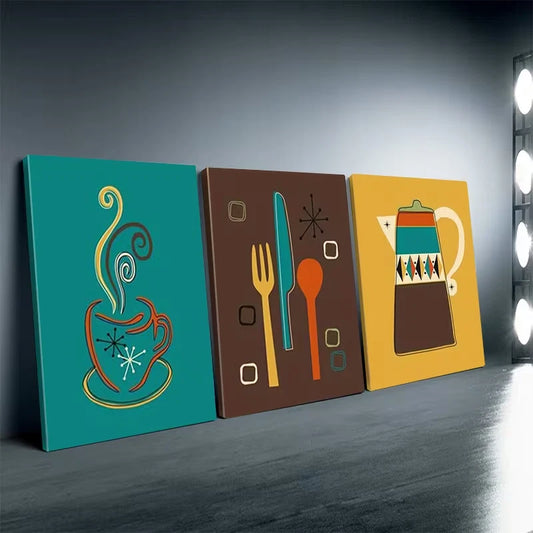 3pcs Medieval Retro Kitchen Wall Art Set Canvas Framed 40x60cm - High Quality Print 100% Australian Made Wall Canvas Ready to Hang