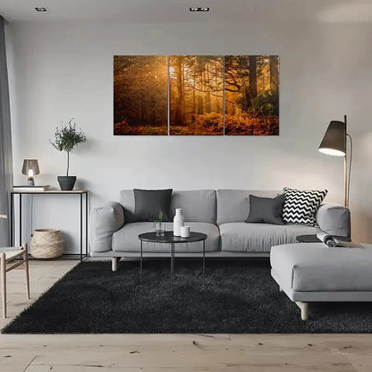 3pcs Golden Forest Sunset Triptych Metal Print Ready to Hang Art