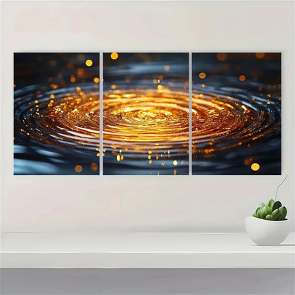 3pcs Abstract Golden Water Ripple Ring Metal Print Ready to Hang Art