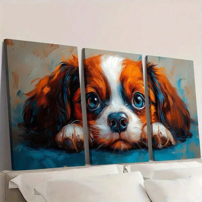 3pcs Vibrant Blue & Orange Dog Portraits Wall Art Set Canvas Framed 60x90cm - High Quality Print 100% Australian Made Wall Canvas Ready to Hang