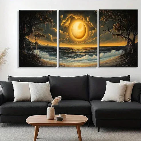 3pcs Dramatic Sunset Ocean Landscape Perfect Wall Art Canvas Unframed – High Quality Print 100% Australian Made Wall Canvas