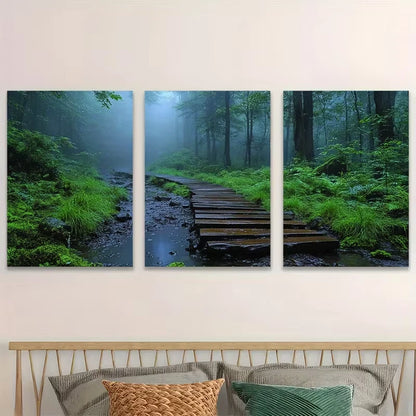 3pcs Nature-Inspired Rainforest Walkway Metal Print Ready to Hang Art
