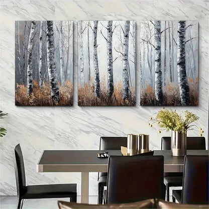 3pcs Birch Trees Tree Forest Impasto Perfect Wall Art Set Canvas Framed 60x90cm - High Quality Print 100% Australian Made Wall Canvas Ready to Hang