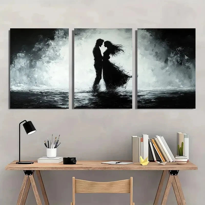 3pcs Black and White Metal Abstract Style Elegant Print Ready to Hang Art