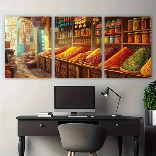 3pcs Punjab Spice Store Colorful Perfect Wall Art Set Canvas Framed 40x60cm - High Quality Print 100% Australian Made Wall Canvas Ready to Hang
