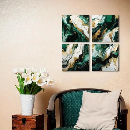 4pcs Emerald Green Wall Art Canvas Framed