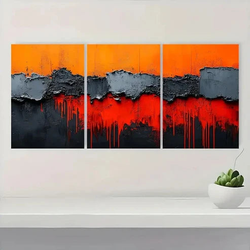 3pcs Red Orange & Black Cracked Design Wall Art Canvas Unframed - High Quality Print 100% Australian Made Wall Canvas