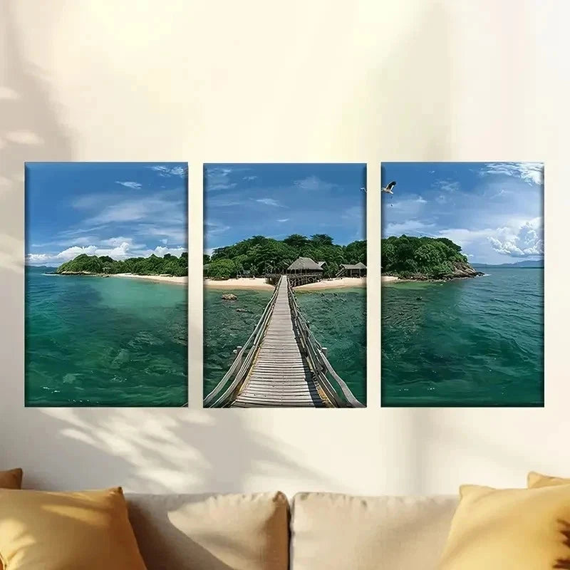 3pcs Hawaiian Resort Island Wall Art Set Canvas Framed 60x90cm - High Quality Print 100% Australian Made Wall Canvas Ready to Hang