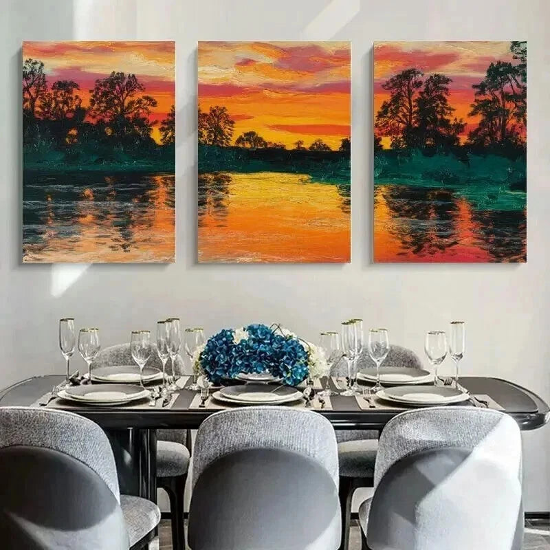 3pcs A Vivid Painting Of A Tranquil Lake Wall Art Set Canvas Framed 40x60cm - High Quality Print 100% Australian Made Wall Canvas Ready to Hang