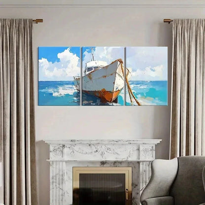3pcs Nautical Ship Sailing in Sea Retro Wall Art Set Canvas Framed 40x60cm - High Quality Print 100% Australian Made Wall Canvas Ready to Hang
