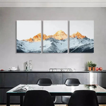 3pcs Snowy Mountain Peak Majestic Golden Perfect Wall Art Set Canvas Framed 40x60cm - High Quality Print 100% Australian Made Wall Canvas Ready to Hang