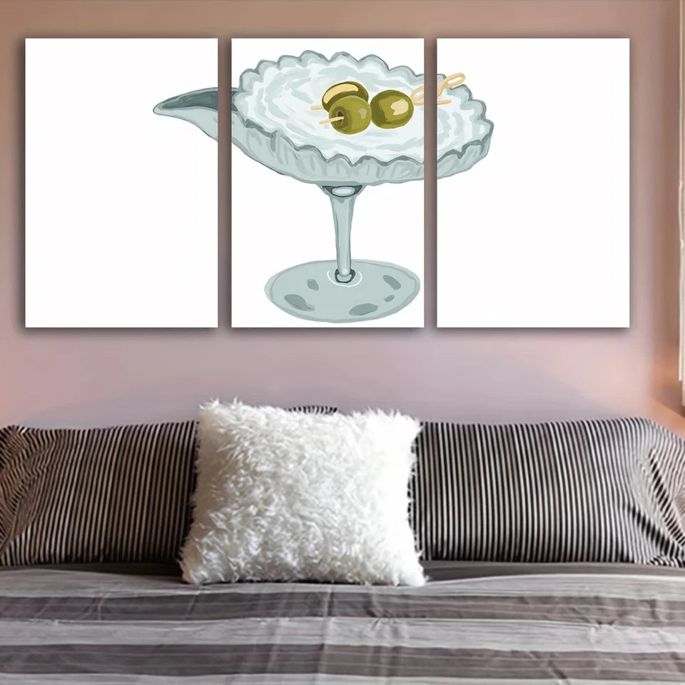 3pcs Whimsical Illustration of a Cocktail Wall Art Set Canvas Framed 60x90cm - High Quality Print 100% Australian Made Wall Canvas Ready to Hang