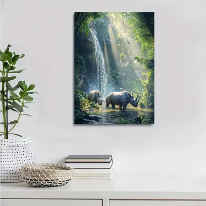 Cyberpunk Rhino Scene with Crystal Painting 40x60cm Metal Print Ready to Hang