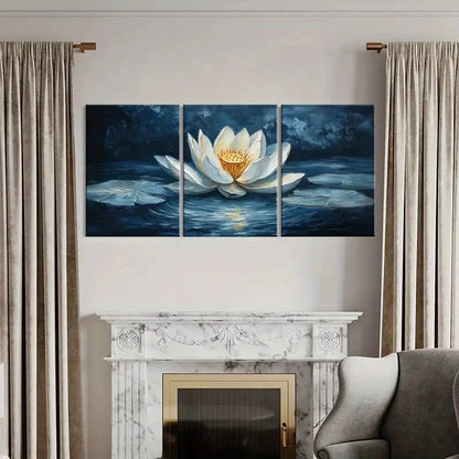3pcs White Lotus Dark Water & Serene Reflection Wall Art Set Canvas Framed 40x60cm - High Quality Print 100% Australian Made Wall Canvas Ready to Hang