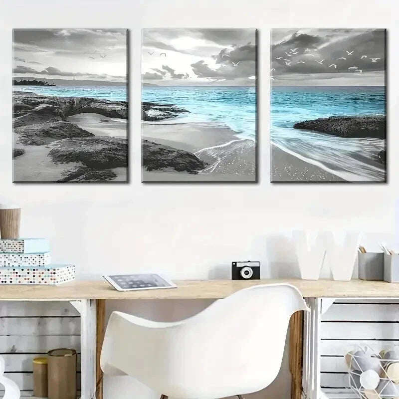 3pcs Ocean Beach Sea Reef Seagull Perfect Wall Art Set Canvas Framed 50x70cm - High Quality Print 100% Australian Made Wall Canvas Ready to Hang