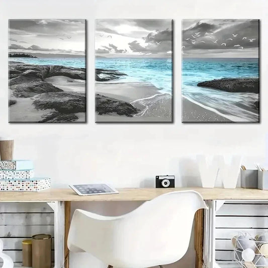 3pcs Ocean Beach Sea Reef Seagull Perfect Wall Art Set Canvas Framed 50x70cm - High Quality Print 100% Australian Made Wall Canvas Ready to Hang
