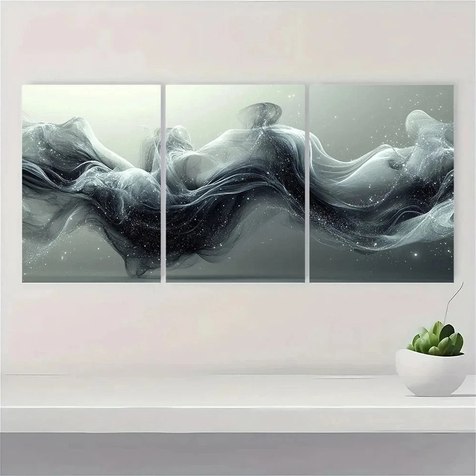 3pcs Abstract Black and White Metal Print Ready to Hang Art