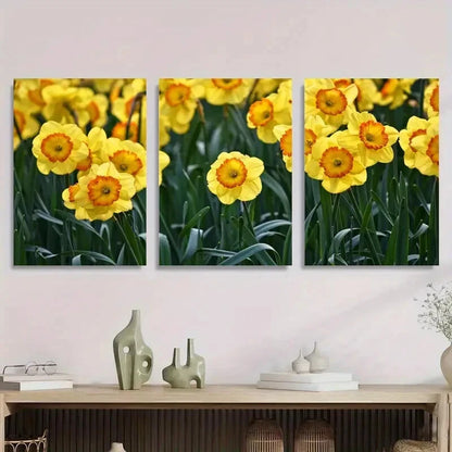 3pcs Yellow Daffodil Flower Bright Spring Floral Metal Print Ready to Hang Art