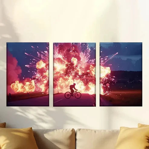 3pcs Cyclists in the explosion Wall Art Set Canvas Unframed - High Quality Print 100% Australian Made Wall Canvas