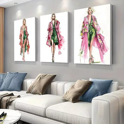 3pcs Fashion Sketch Style Triptych Wall Art Set Canvas Framed 60x90cm - High Quality Print 100% Australian Made Wall Canvas Ready to Hang