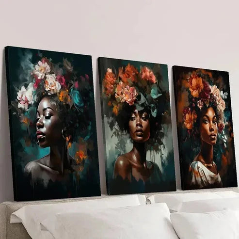 3pcs Painting of Women with Flower Crown Wall Art Set Canvas Unframed - High Quality Print 100% Australian Made Wall Canvas
